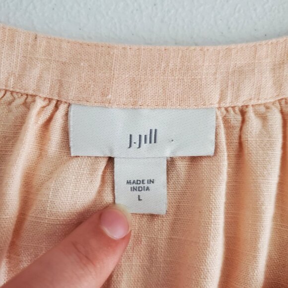 J.Jill Womens Peach Embroidered Short Sleeve Peasant Blouse Size L Pullover - Picture 3 of 9